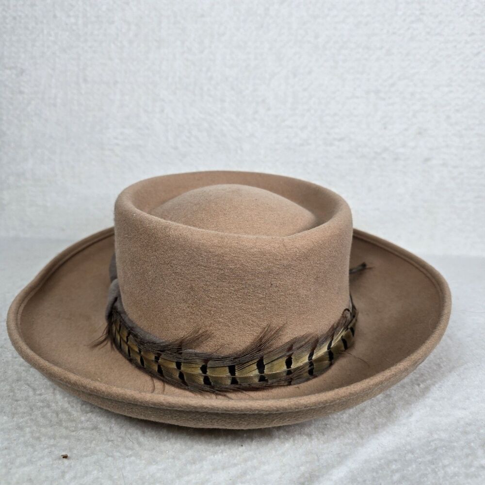 Bollman Hat Co USA 100 % Wool Doeskin Felt Black Pork Pie Hat Cap - Picture 2 of 6